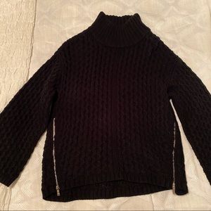 Black Cable Knit Sweater with Zippers
